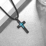 14K Gold Plated Turquoise Malachite Abalone Shell Cross Pendant Necklace for Men