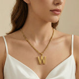 Initial Pendant Necklace 14K Gold Plated with Cuban Chain