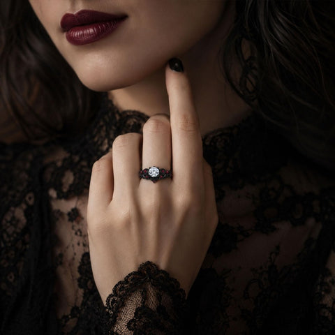 Sterling Silver 10K 14K 18K Gold Custom Engraved  Moissanite Gothic Ring for Women Halloween Gift