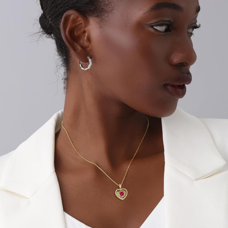 14K Gold  Plated Reversible Heart Birthstone Necklace with Zodiac Engraved Back Gifts for Women