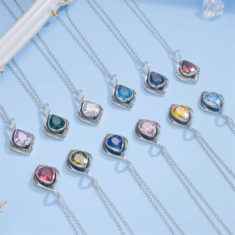 Sterling Silver Birthstone Teardrop Infinity Celtic Knot Pendant Necklace