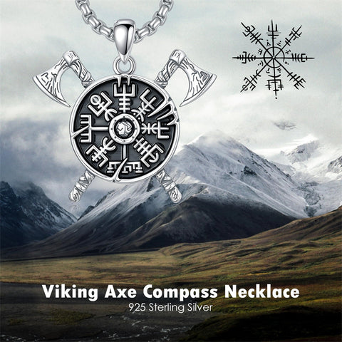 Sterling Silver Viking Compass Pendant Necklace for Men