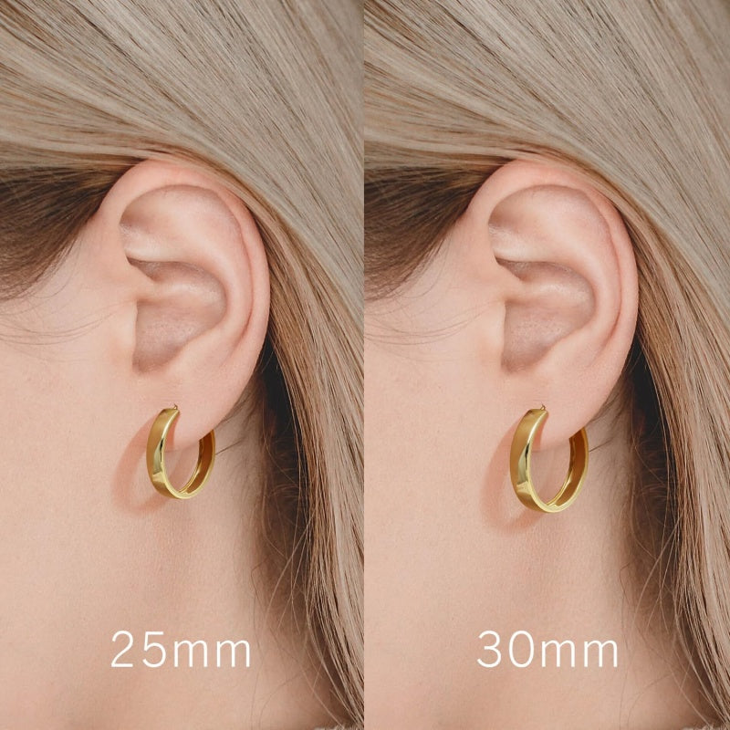 14K Gold Plated Wide-Band Profile Hoop Earring