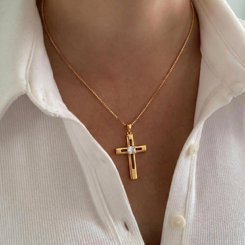 14K Gold Plated Birthstone Cross Pendant Necklace for Women  Anniversary Christmas Birthday Gift