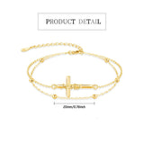 14K Gold Plated  Faith Cross Religious  Double Layered Anklet