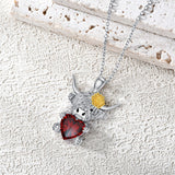 14K Gold Heart Birthstone Highland Cow Pendant Necklace