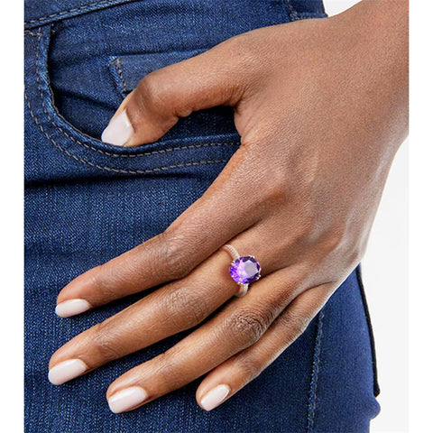 Sterling Silver Oval Ruby Sapphire Emerald Aquamarine Peridot Amethyst Engagement Rings for Women