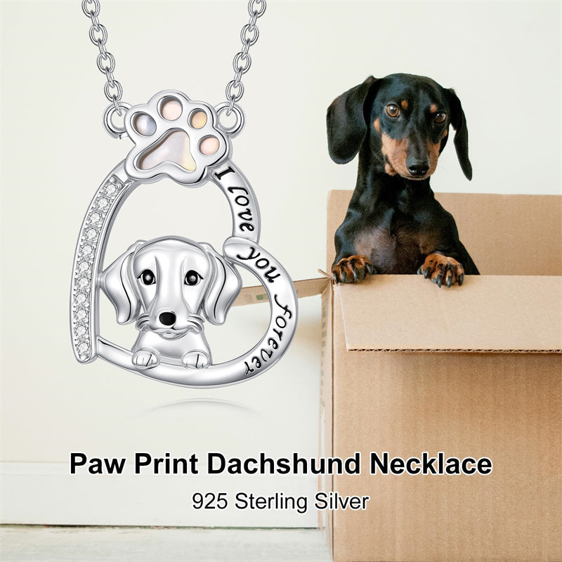 Sterling Silver Paw Print Poodle Corgi French Schnauzer Chihuahua Dachshund Golden Retriever Pug Pendant  Necklace