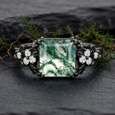 Sterling Silver 10K 14K 18K Gold 1-4CT Moss Agate Engagement Ring Promise Ring