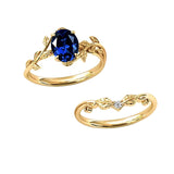925 Silver 14K Solid Gold Gemstone Engagement Ring Set Leaf Oval Cut Vine Gemstone Bridal Wedding Ring