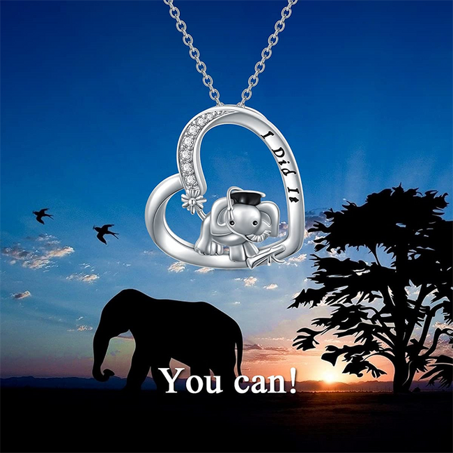 Graduation Gifts for Her Girl Elephant Necklace Sterling Silver Graduate Pendant Necklace for College Girls Friends Students Professor