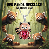 Sterling Silver Birthstone Red Panda Pendant Necklace for Women Birthstone Christmas Birthday  Gifts