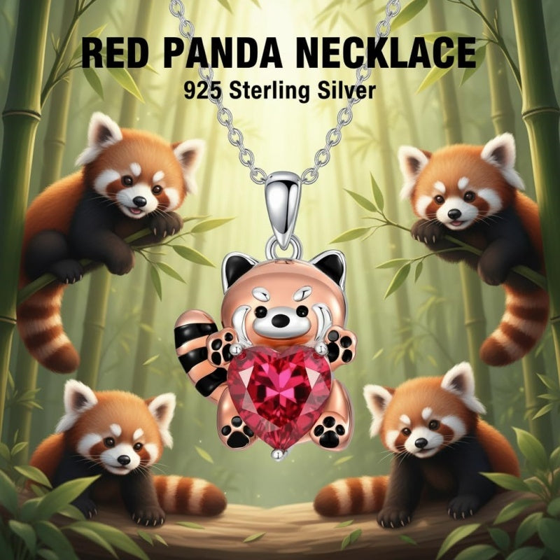 Sterling Silver Birthstone Red Panda Pendant Necklace for Women Birthstone Christmas Birthday  Gifts