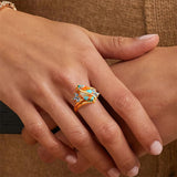 Sterling Silver Turquoise Malachite Engagement Ring for Women Western Jewelry