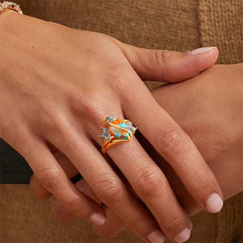 Sterling Silver Turquoise Malachite Engagement Ring for Women Western Jewelry