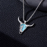 Sterling Silver Turquoise Cow Skull Pendant Necklace