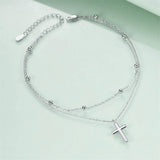 925 Sterling Silver Cross Anklet Dauble Chain Jewelry Brithday Gifts for Women Girls