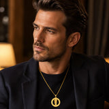 14K Gold Plated Black Onyx Patron Saint Medal Religious Amulet Pendant Necklace for Men