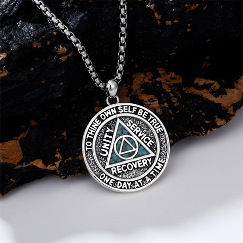 Sterling Silver AA Sobriety Alcoholics Anonymous  Pendant Necklace for Men