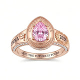 Sterling Silver Personalized Birthstone Engraved Class Ring for Women, Elegant Graduation Gift