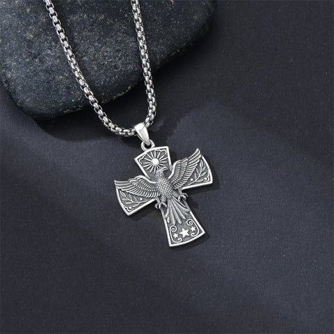 Sterling Silver Eagle Cross Religious Pendant Necklace