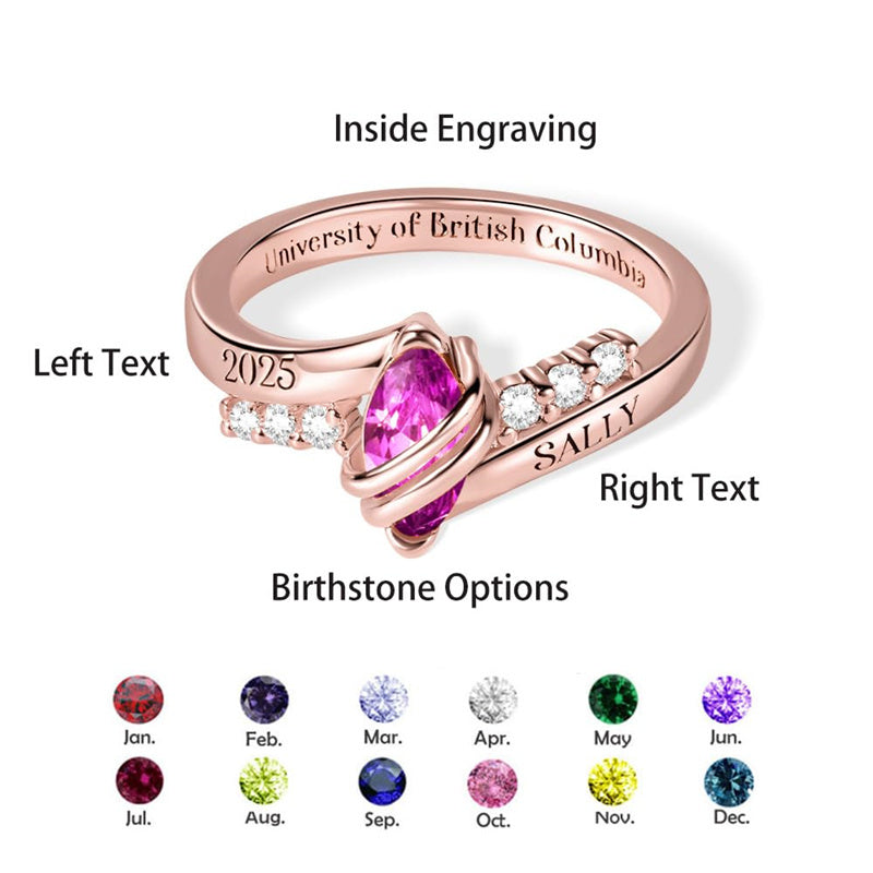 Copper Personalized Birthstone Engraved Class Ring for Women High School University Graduation Gift