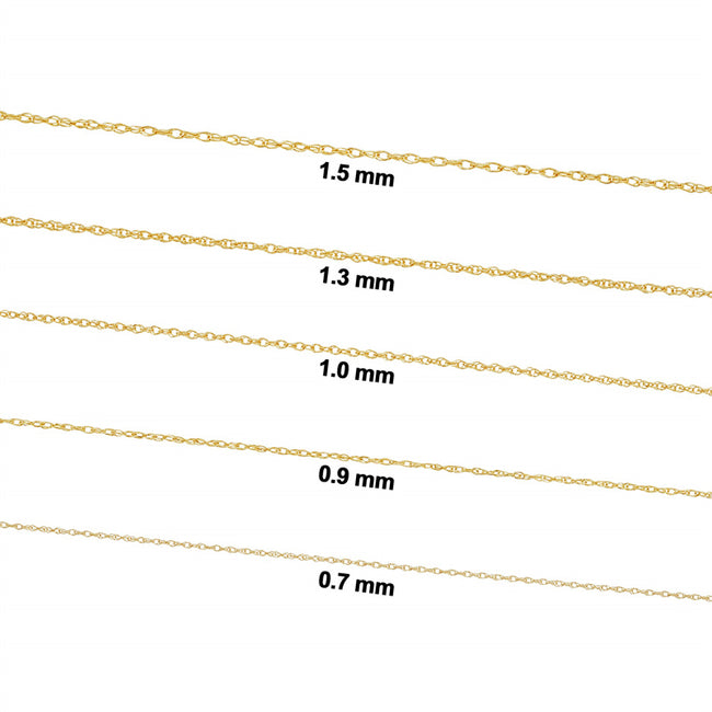 14K Yellow Gold Rope Chain Pendant Necklace for Women (0.7 mm, 0.9 mm, 1 mm, 1.3 mm, or 1.5 mm)