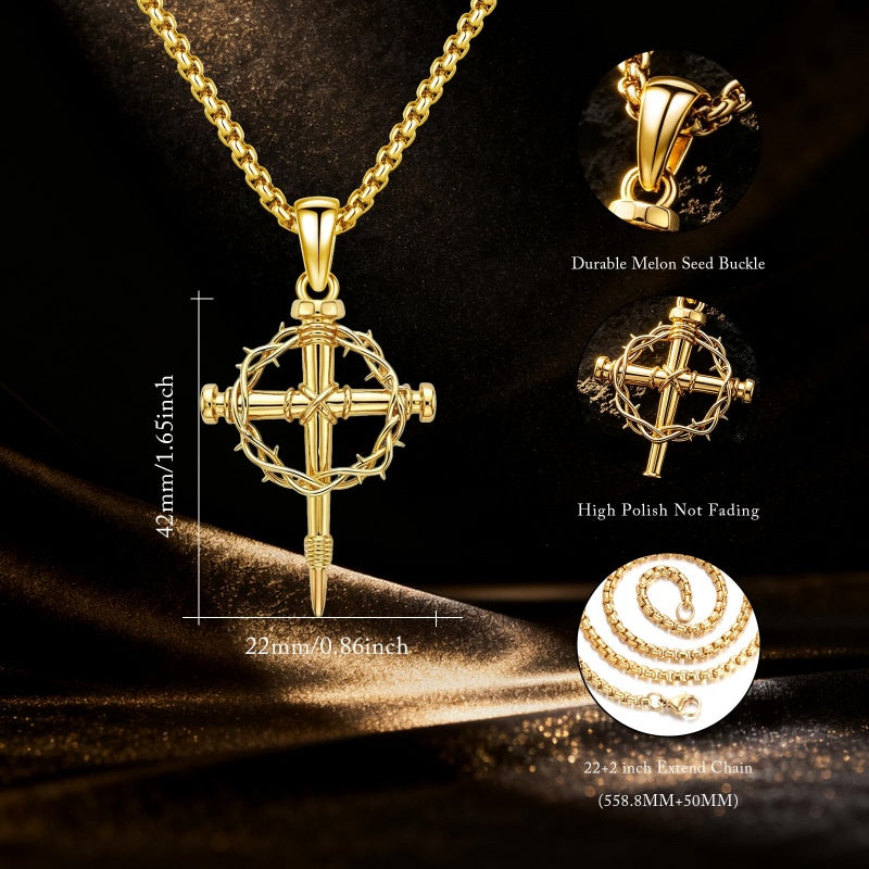 14K Gold Plated Cross Pendant Necklace for Men