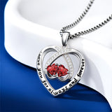 Sterling Silver Double Heart Birthstone Pendant Necklace Engraved with I Love You for Always and Forever