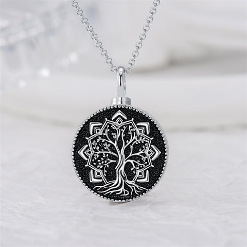 Sterling Silver Tree of Life Lotus Urn Necklaces for Ashes