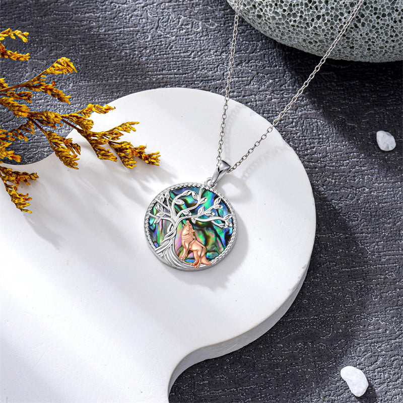 Sterling Silver Abalone Shell Tree of Life Lion Wolf Cat Dog Pendant Necklace