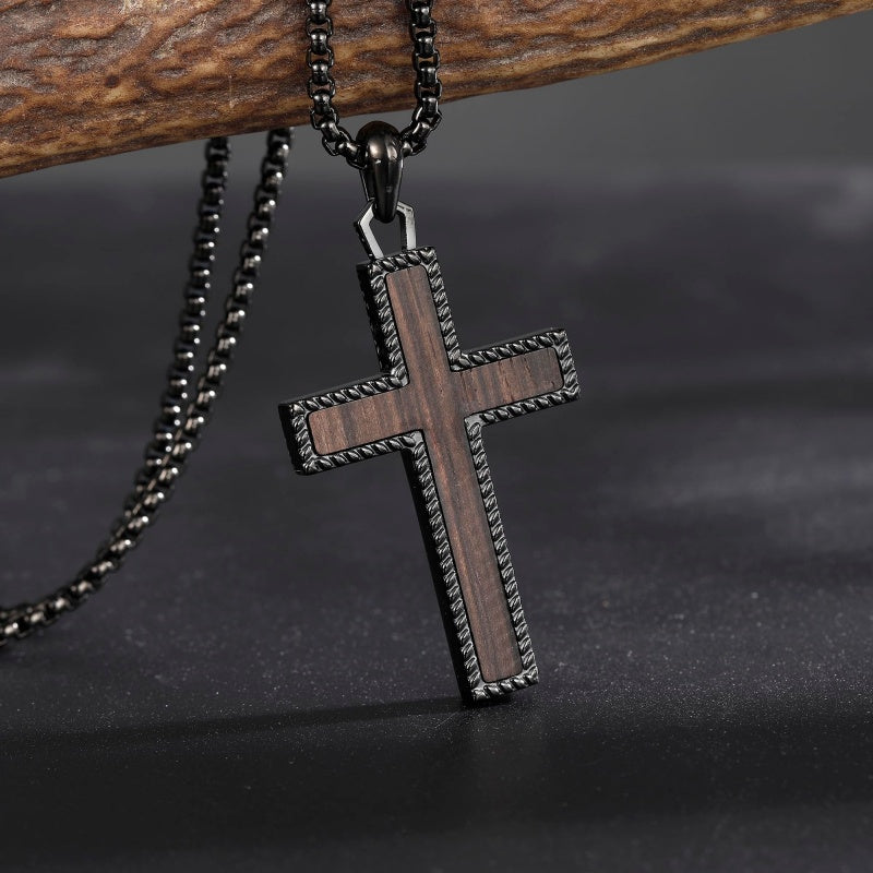 14K Gold Plated Wooden Cross Necklace Jewelry Gift for Him