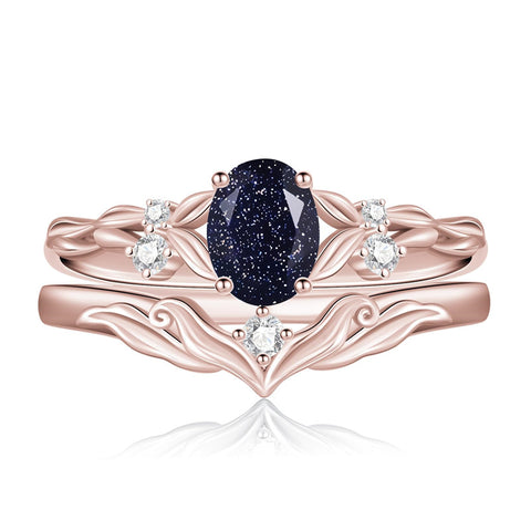 Sterling Silver 10K 14K 18K Gold  Oval Cut Unique Vine Gemstone Wedding Ring Set