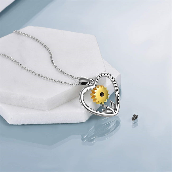 Sunflower Urn for Ashes Necklace Sterling Silver Sunflower Ashes Pendant Necklace Urns Locket Jewelry Gift for Women Girl