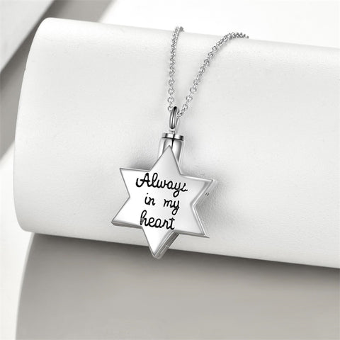Sterling Silver Abalone Shell Star of David Urn Necklace for Ashes Engraved With Always in My Heart