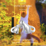 Sterling Silver Cute Cat Adjustable Ring for Women