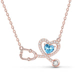 10K 14K 18K Gold Birthstone Stethoscope Pendant Necklace