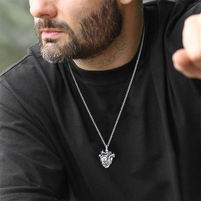 925 Sterling Silver Heart Cremation Jewellery  Urn Necklace for Ashes for Men with 2.5mm 22"+2" Rolo Chain