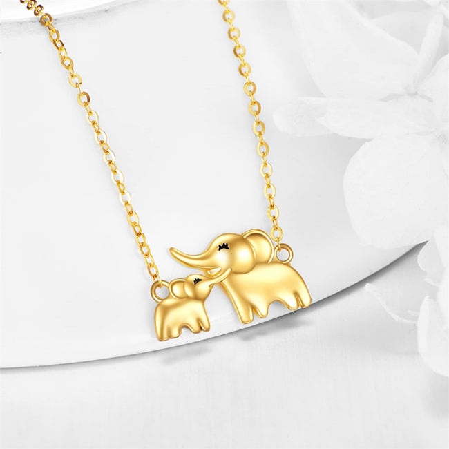 14k Yellow Gold Elephant Necklace Gifts for Women Mothers Day Birthday Jewelry for Mom Daughter, Gold Chain Length 18"