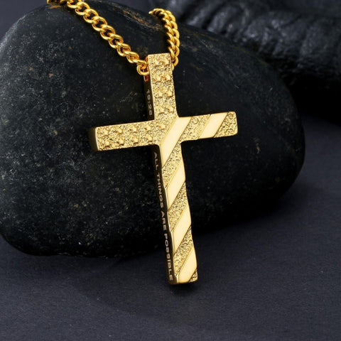 Bible Verse 14K Gold Plated American Flag Cross Necklace for Men