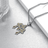 14K Gold Plated Turquoise Malachite Abalone Shell Cross Pendant Necklace for Men