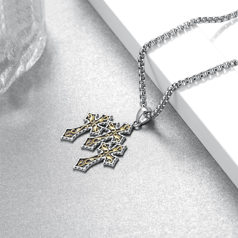 14K Gold Plated Turquoise Malachite Abalone Shell Cross Pendant Necklace for Men