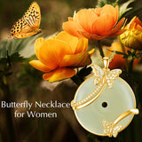 14K Gold Plated Natural Jade Hummingbird Cat Dragonfly Butterfly Bee Pendant Necklace for Women