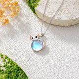 Sterling Silver Moonstone Fox Dolphin Axolotl Teddy Bear Hippo Raccoon Pendant Necklace for Women