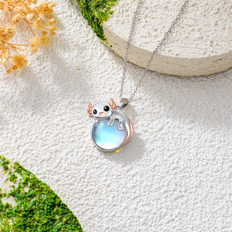 Sterling Silver Moonstone Fox Dolphin Axolotl Teddy Bear Hippo Raccoon Pendant Necklace for Women