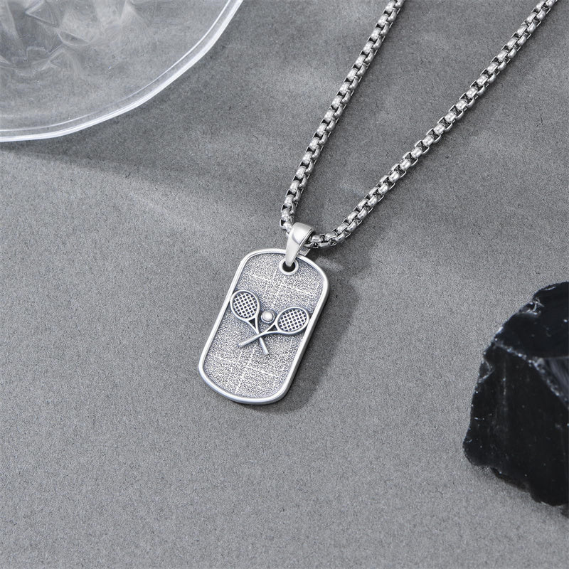 Sterling Silver Dog Tag Baseball Basketball Softball Soccer Pendant Necklace for Men