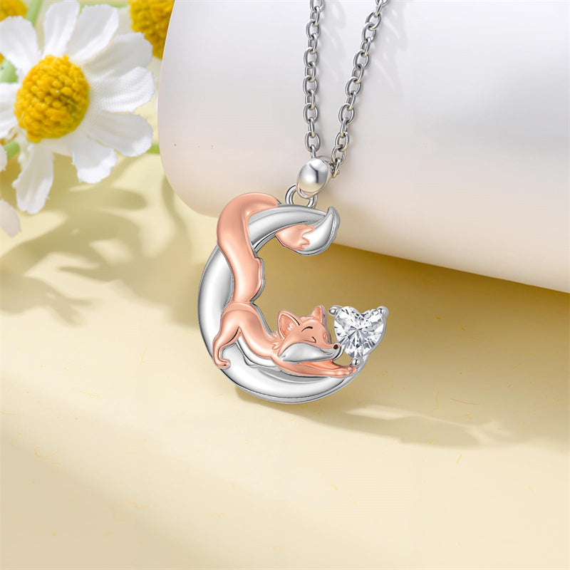 Sterling Silver 12 Month Birthstone Fox Pendant Necklace for Women