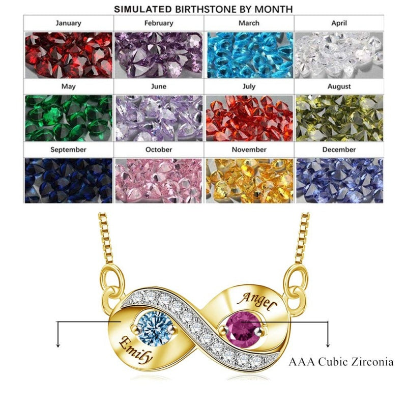 14K Gold 2  Simulated Birthstone Personalized Engraved Pendant Necklace for Women