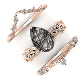 Sterling Silver 10K 14K 18K Personalized Engraved 2CT Natural Black Rutilated Quartz Engagement Ring Set