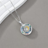 Sterling Silver Crystal Triple Moon Goddess Hamsa Hand Lotus Tree of Life Flower of Life Chakra Pendant Necklace
